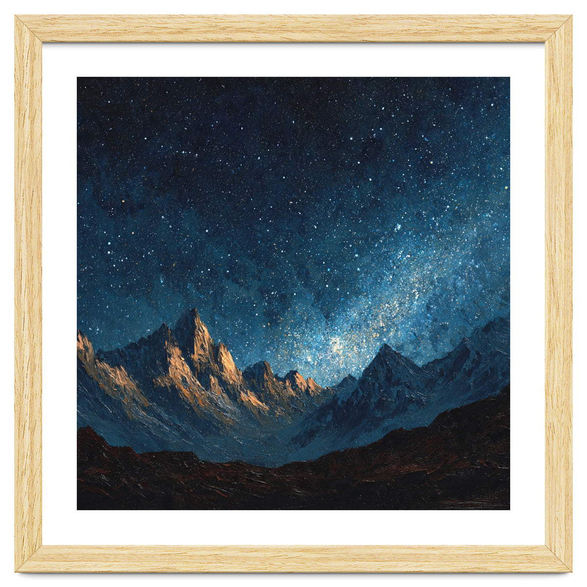 Starry Night Over Majestic Mountains Impasto Oil Painting Style
