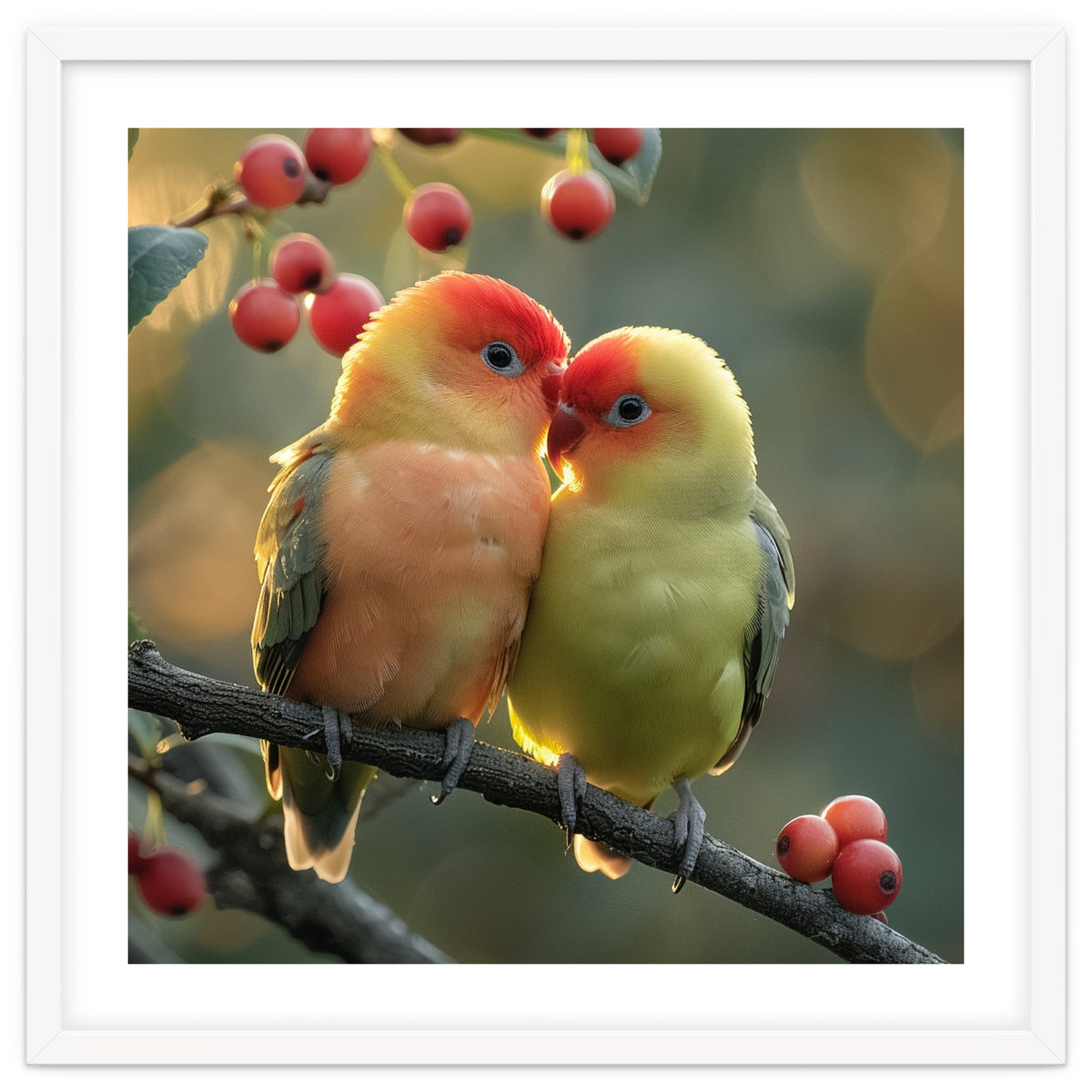 Two Lovebirds Sitting On A Branch