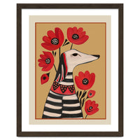 Striped Dog With Poppies