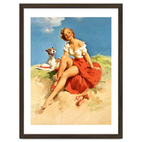 Sexy Pinup Girl On The Beach With Her Dog