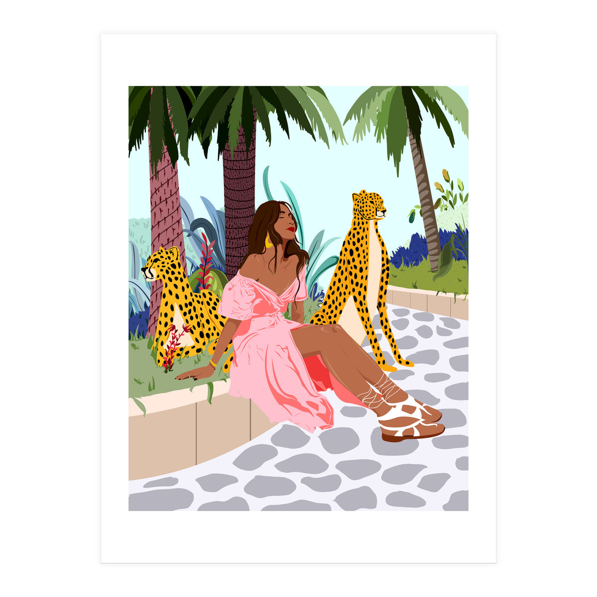 Spirit Animal, Cheetah, Leopard, Tiger Wildlife, Tropical Jungle Wild Cat Animals, Bohemian Woman Travel Garden Nature (Print Only)