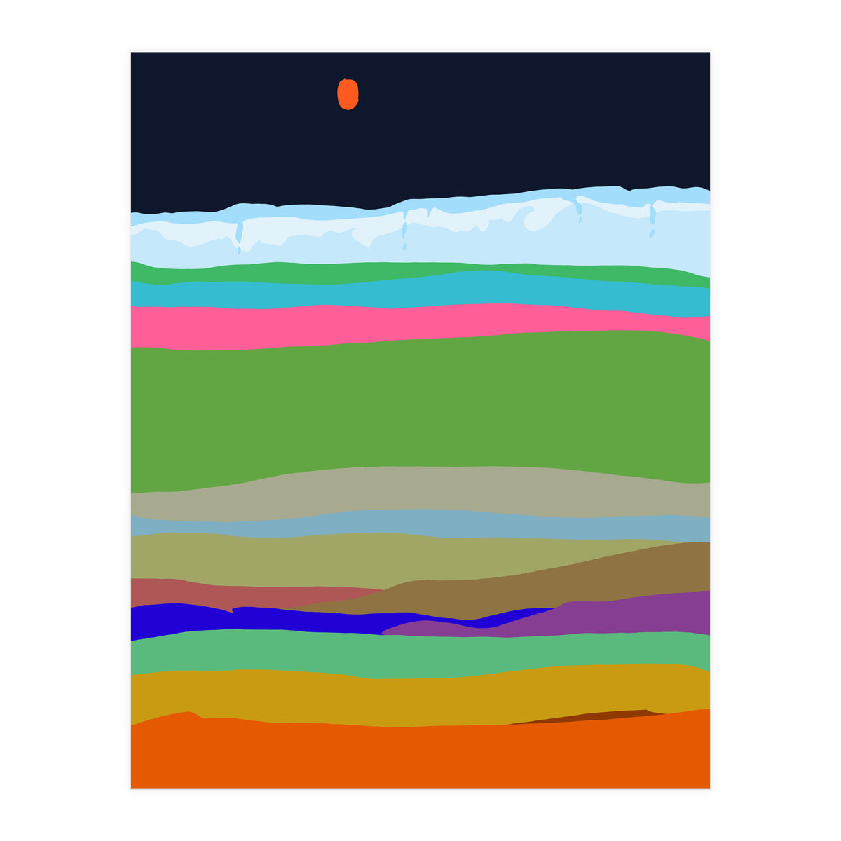 Iceland, Abstract Nature Travel Landscape, Eclectic Rainbow Retro Concept, Colorful Boho Modern Contemporary (Print Only)