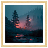 Atmospheric Twilight Pine Forest with Glowing Crimson Light thumbnail