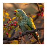 Green Parrot Perched On A Branch With Berries (Print Only) thumbnail