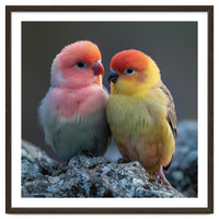 Pair Of Lovebirds Sitting On Rocks