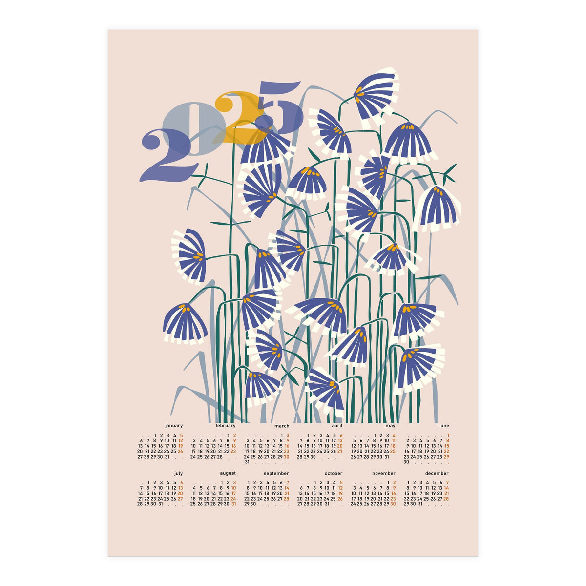 calendar 2025 pastel flowers  (Print Only)