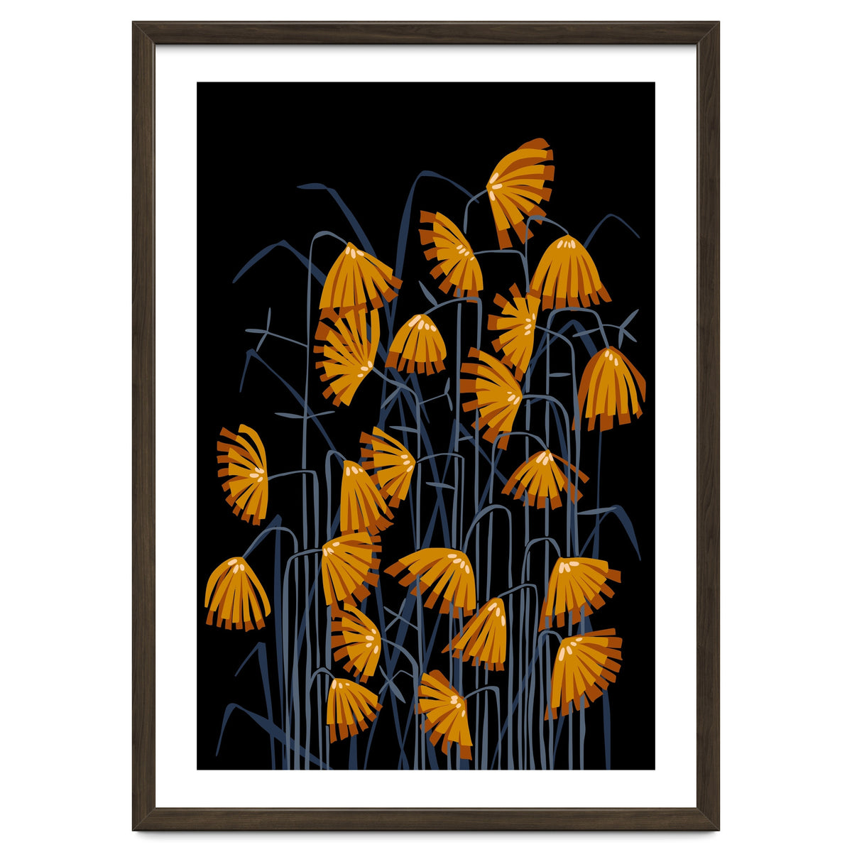 Linocut flower meadow black