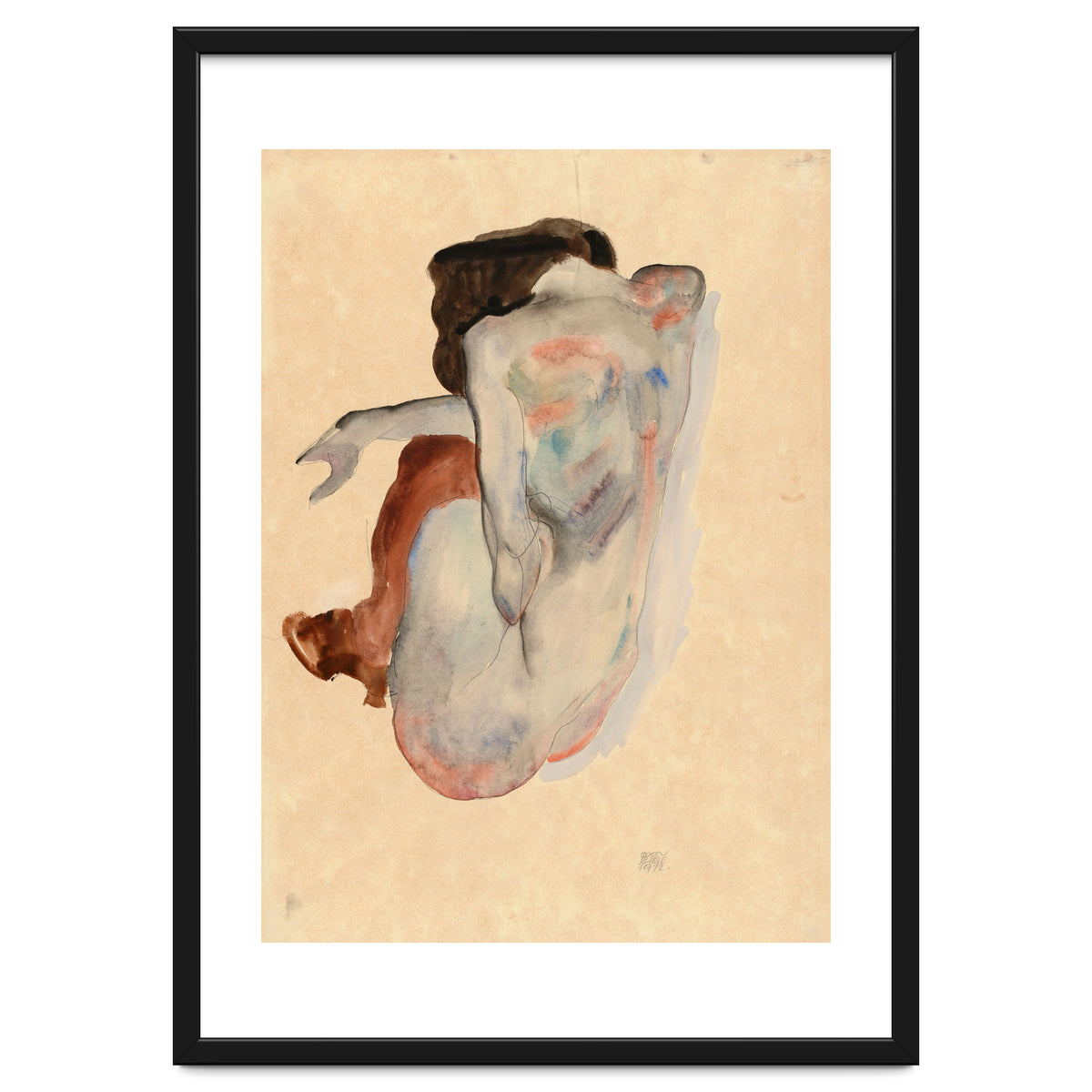 Crouching Nude in Shoes and Black Stockings, Back View.