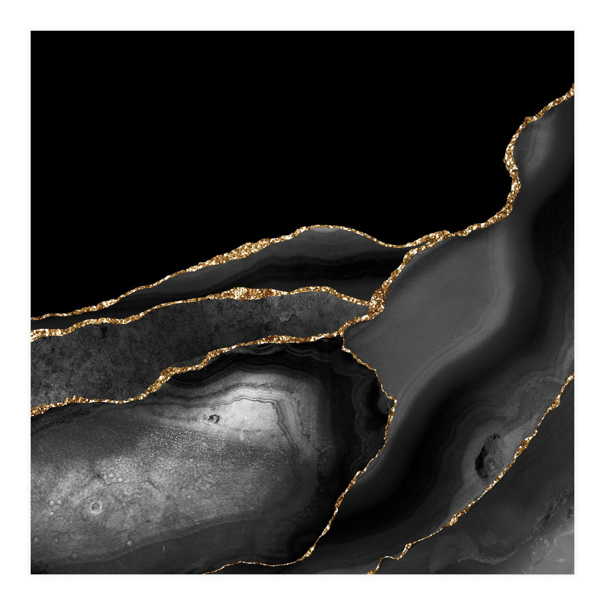 Black & Gold Agate Texture 04  (Print Only)