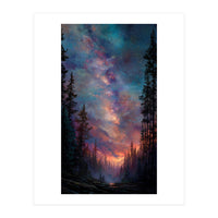Magical Milky Way Night Sky over Pine Forest Silhouette Art (Print Only)