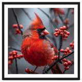 Northern Cardinal Bird Perched Among Red Berries thumbnail