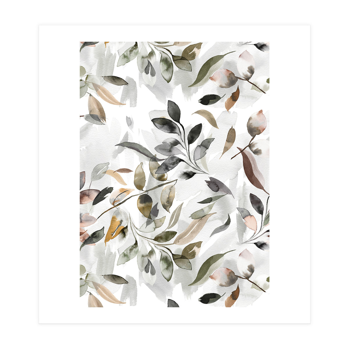 Watercolor Leaves Neutral Gray (Print Only)
