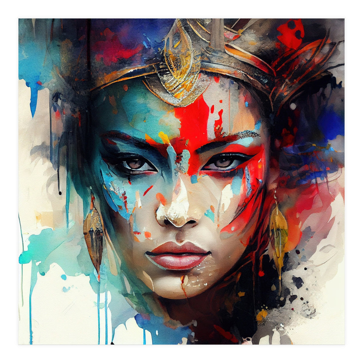 Crowned Mask Asian Warrior Portrait (Print Only)