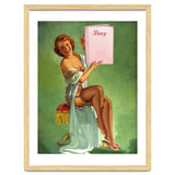 Pinup Girl Posing With Her Big Diary Book thumbnail
