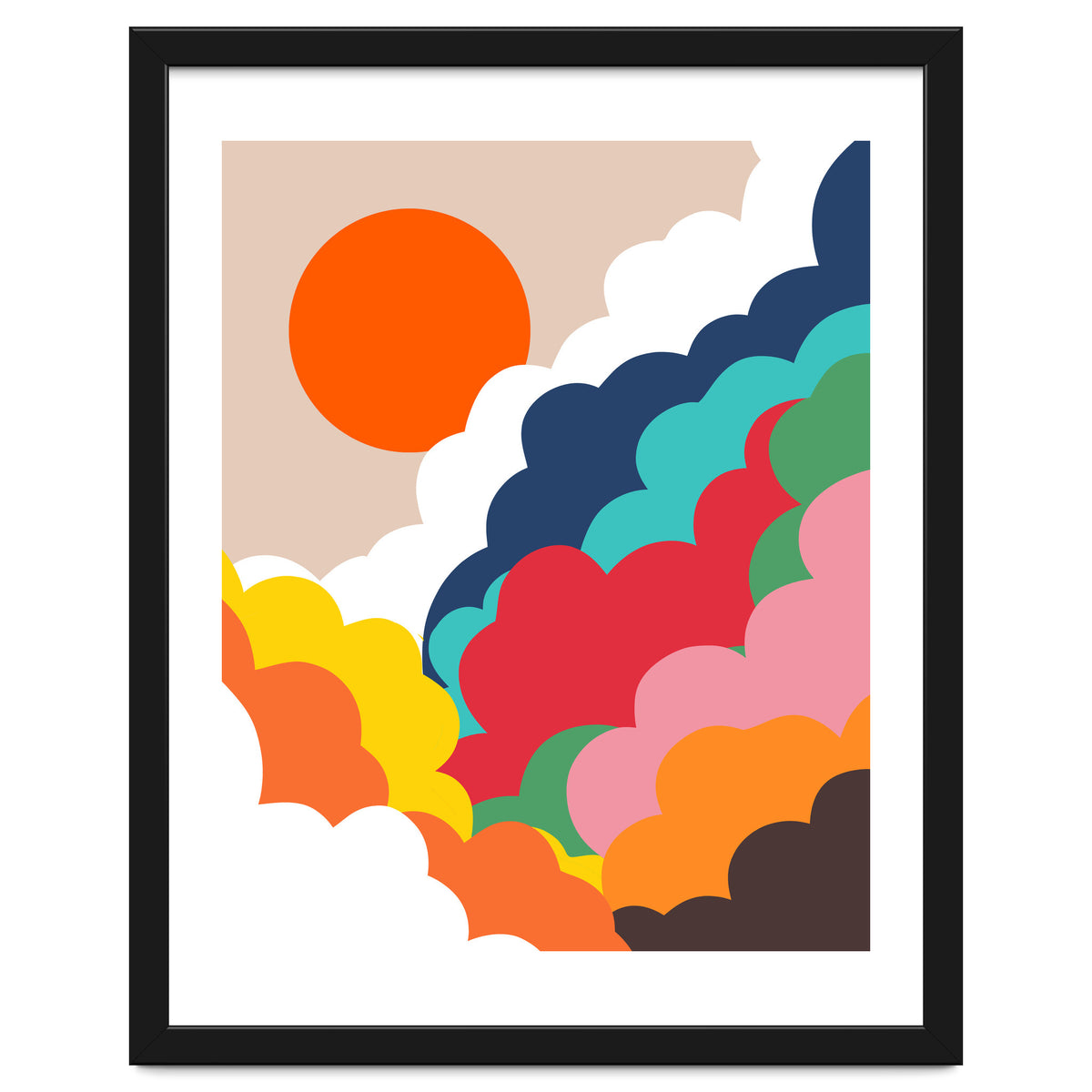 Head In The Clouds, Positivity Nature Sunrise Sunset, Sky Bohemian Comic Retro Eclectic Illustration