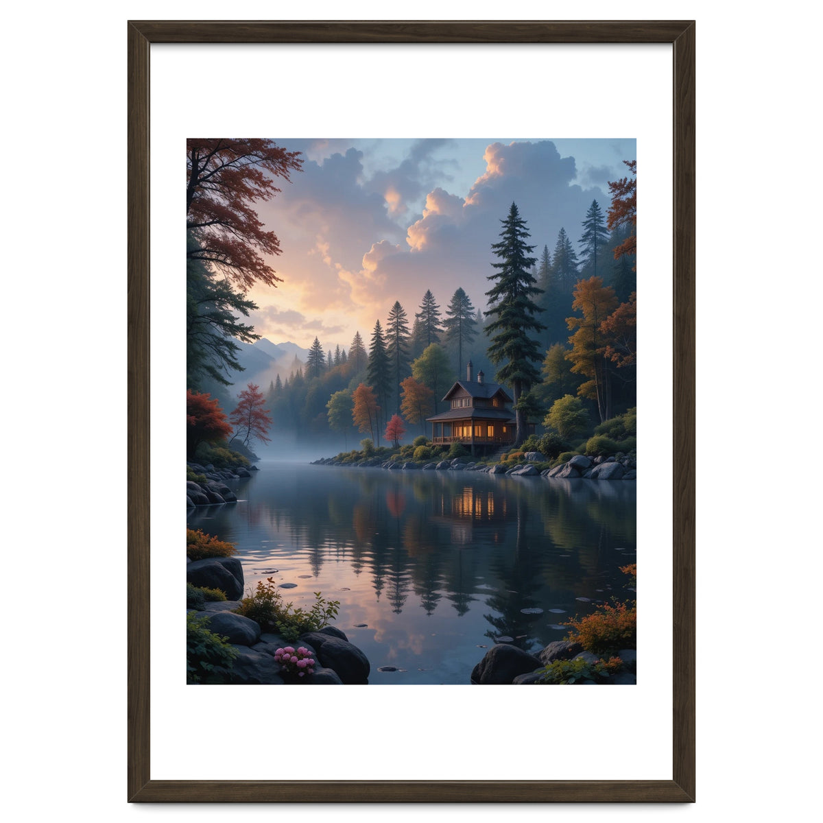 Serene Lakeside Retreat in Autumn Forest