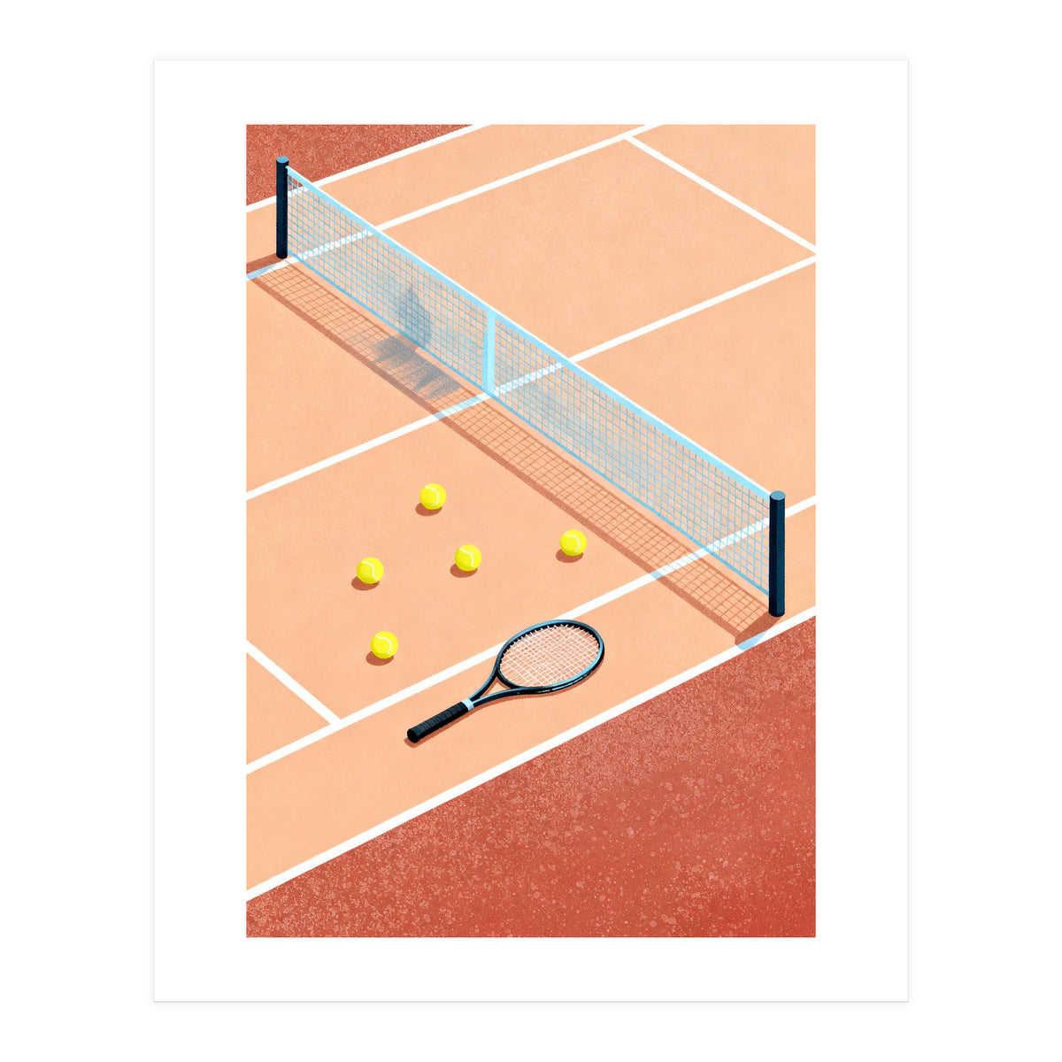 Tennis Court Art, Tennis Racket Illustration, Modern Sports Design (Print Only)