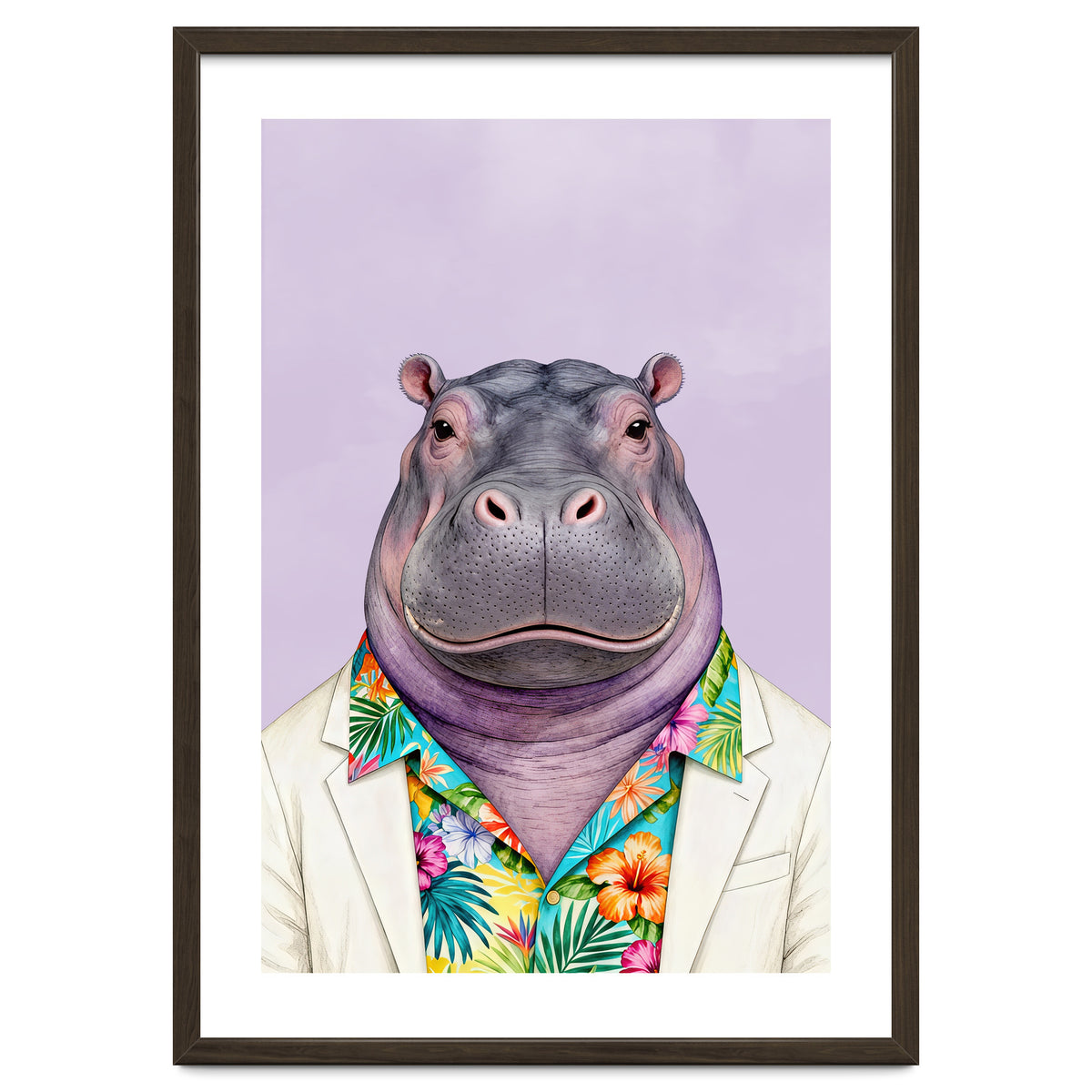 Hippopotamus in Gangster Havana Shirt