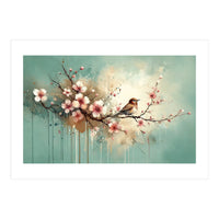 Bird Resting On Cherry Blossom Branch (Print Only)