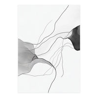 Abstract Black And White Flowing Lines And Shapes On White Background (Print Only)