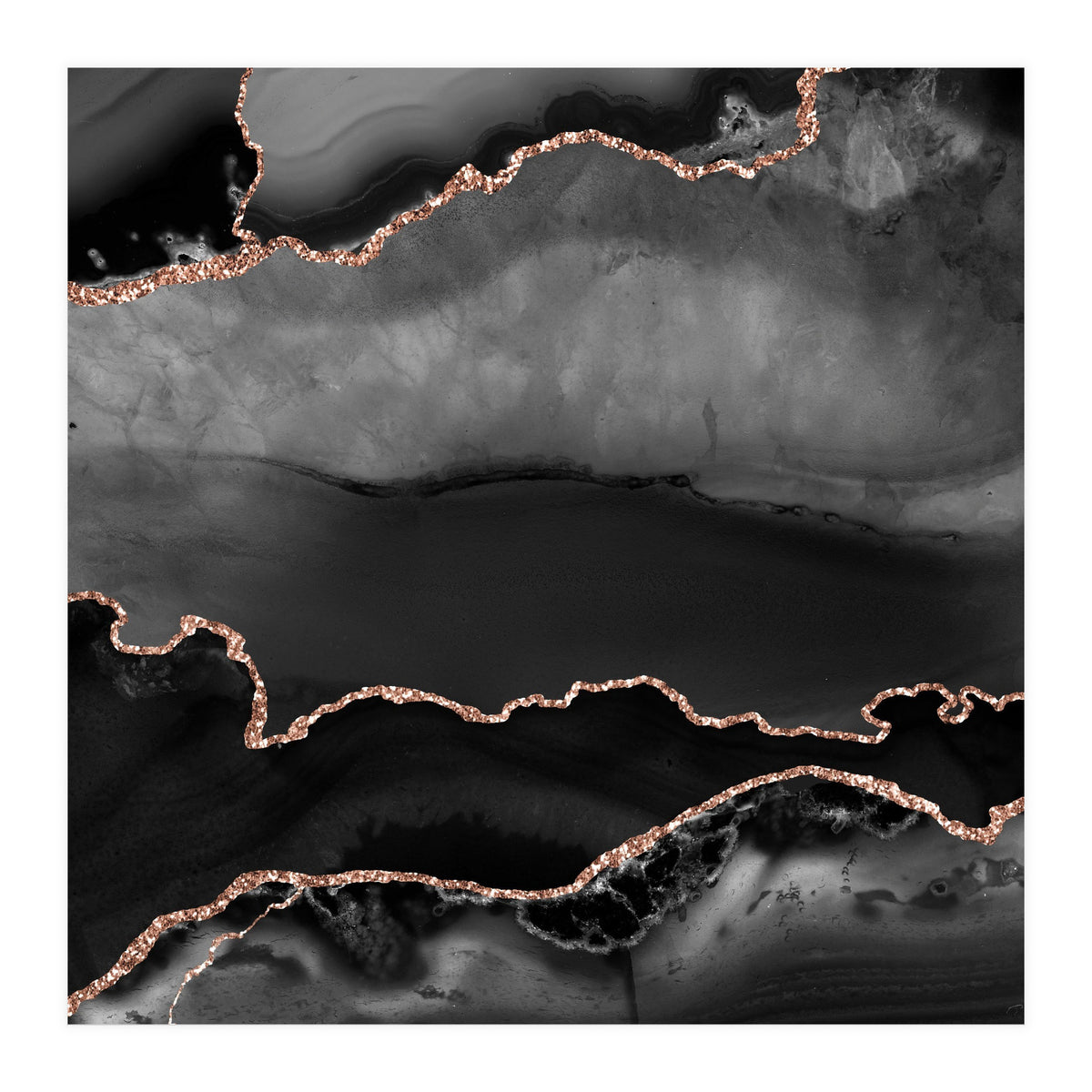 Black & Rose Gold Agate Texture 02 (Print Only)
