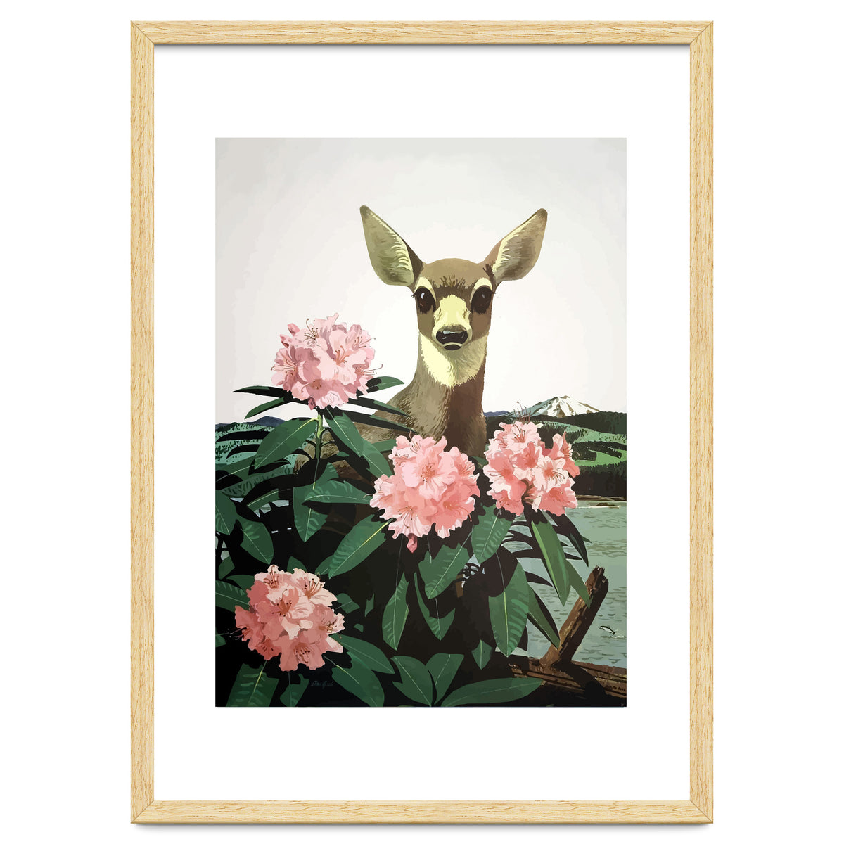 Japan, Doe in Blossom Bush