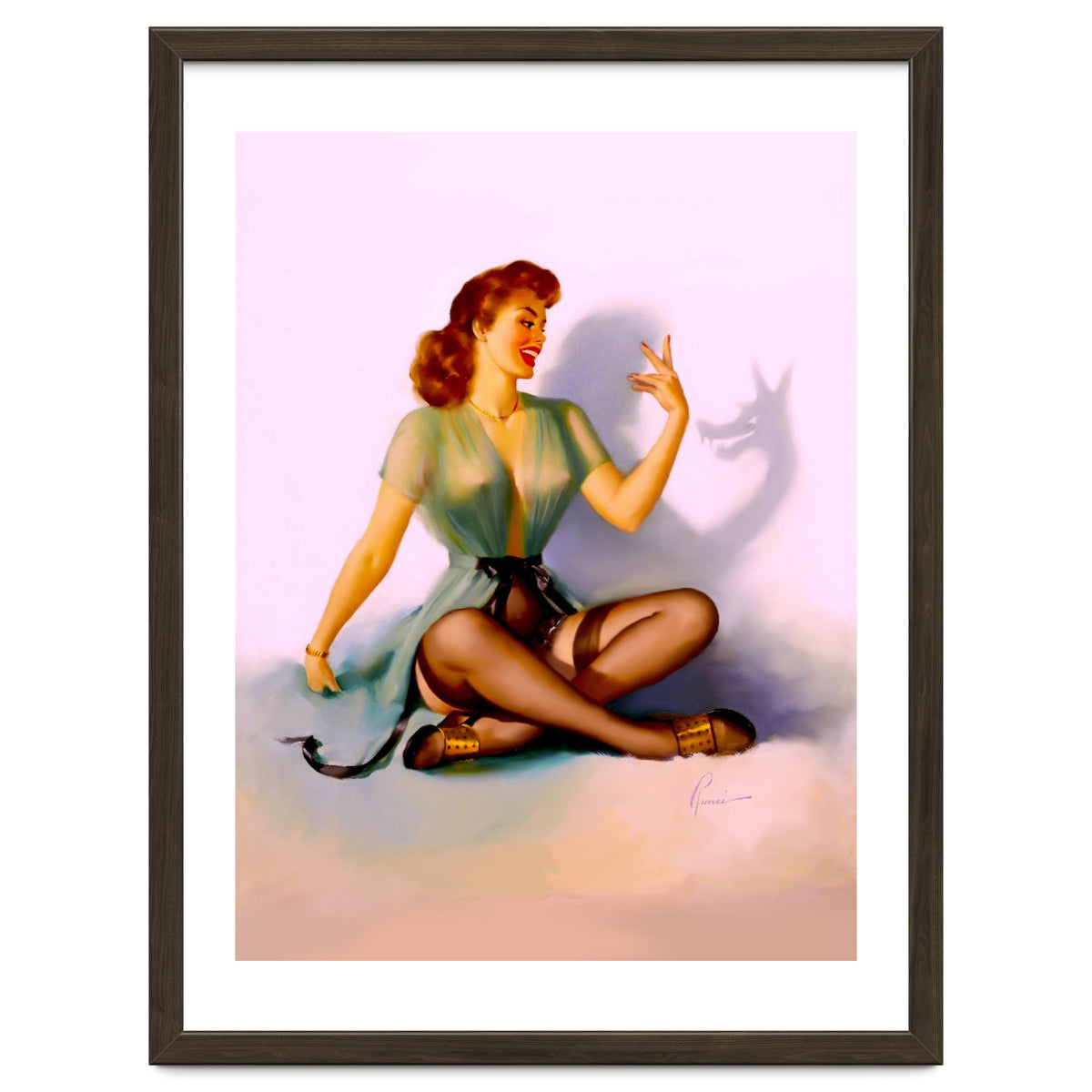 Sexy Pinup Making A Big Bad Wolf Shadow On The Wall