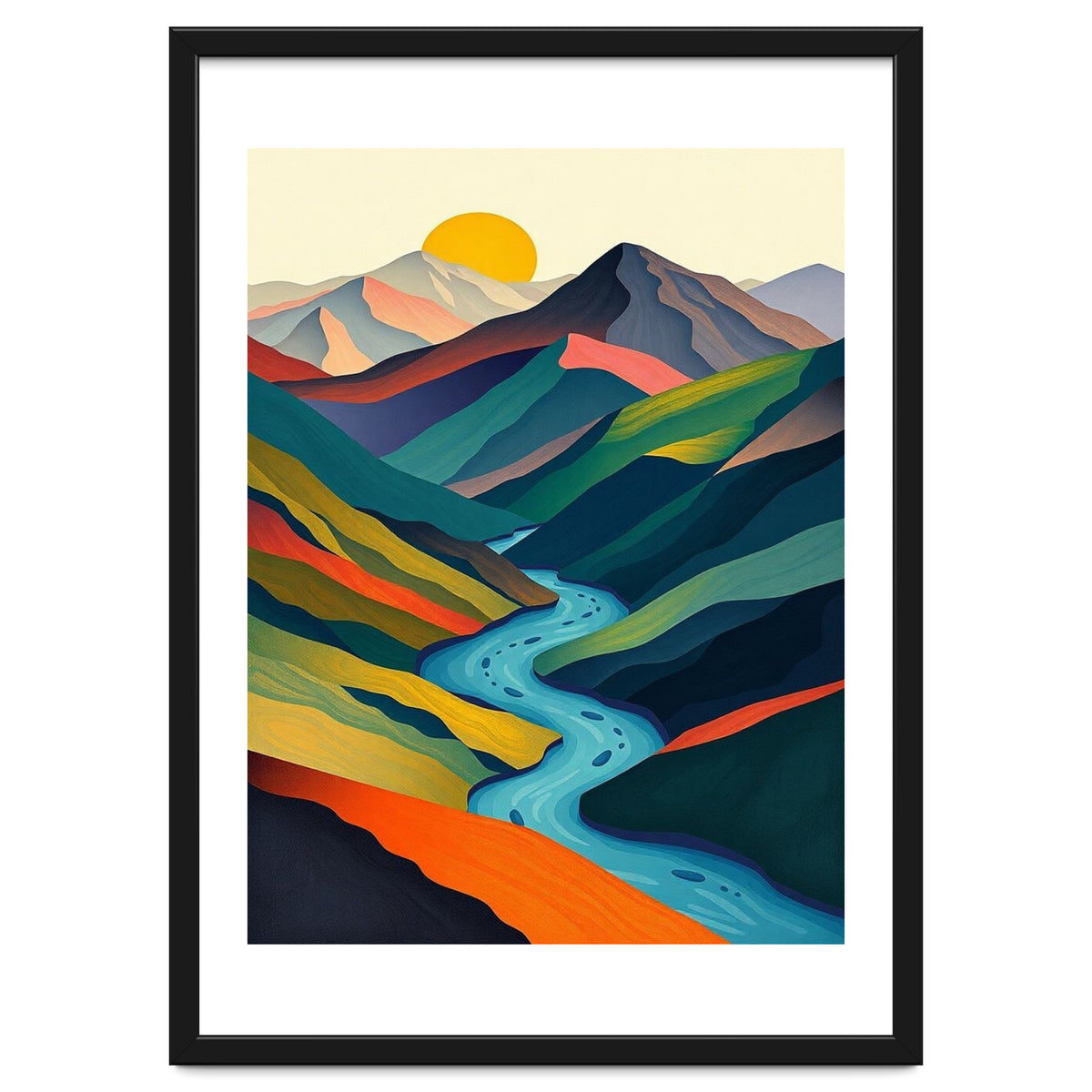 Minimalist Mountain River Landscape