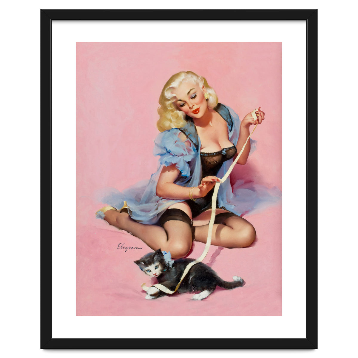 Sexy Pinup Girl Playing With Her Cat