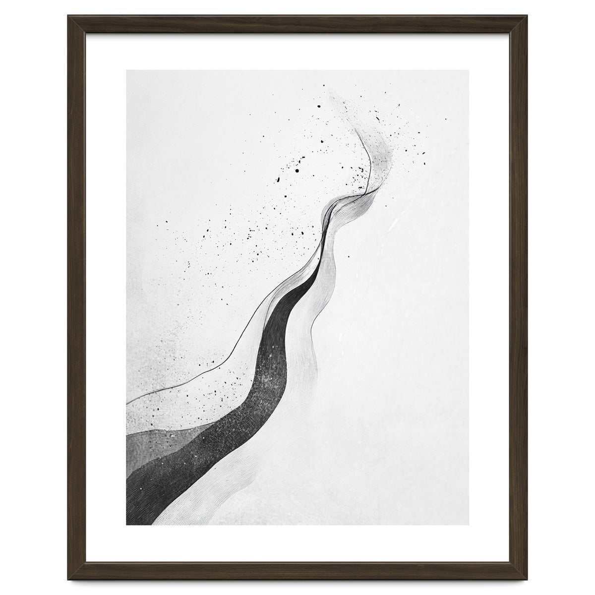 Abstract Black And White Ink Flowing Lines With Splatter