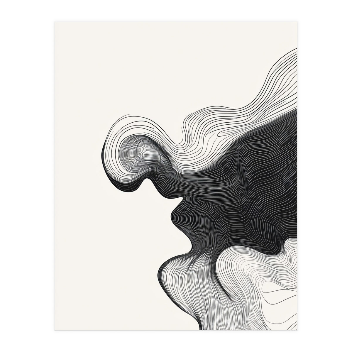 Abstract Black And White Wavy Lines Flowing Organic Shape (Print Only)
