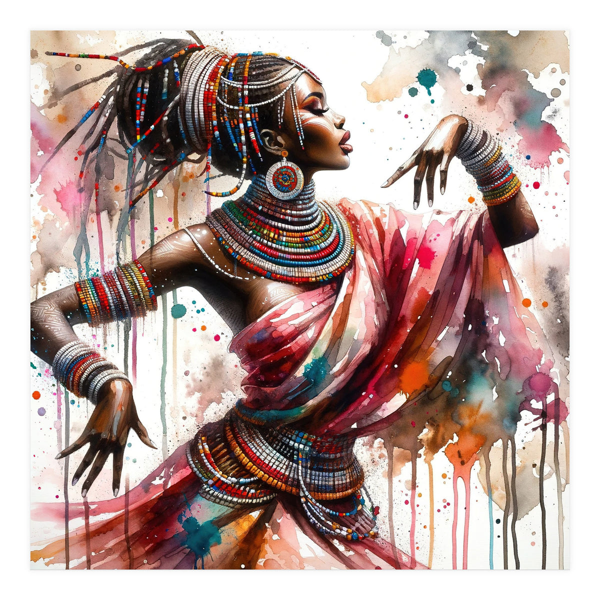 Watercolor African Dancer #1 (Print Only)