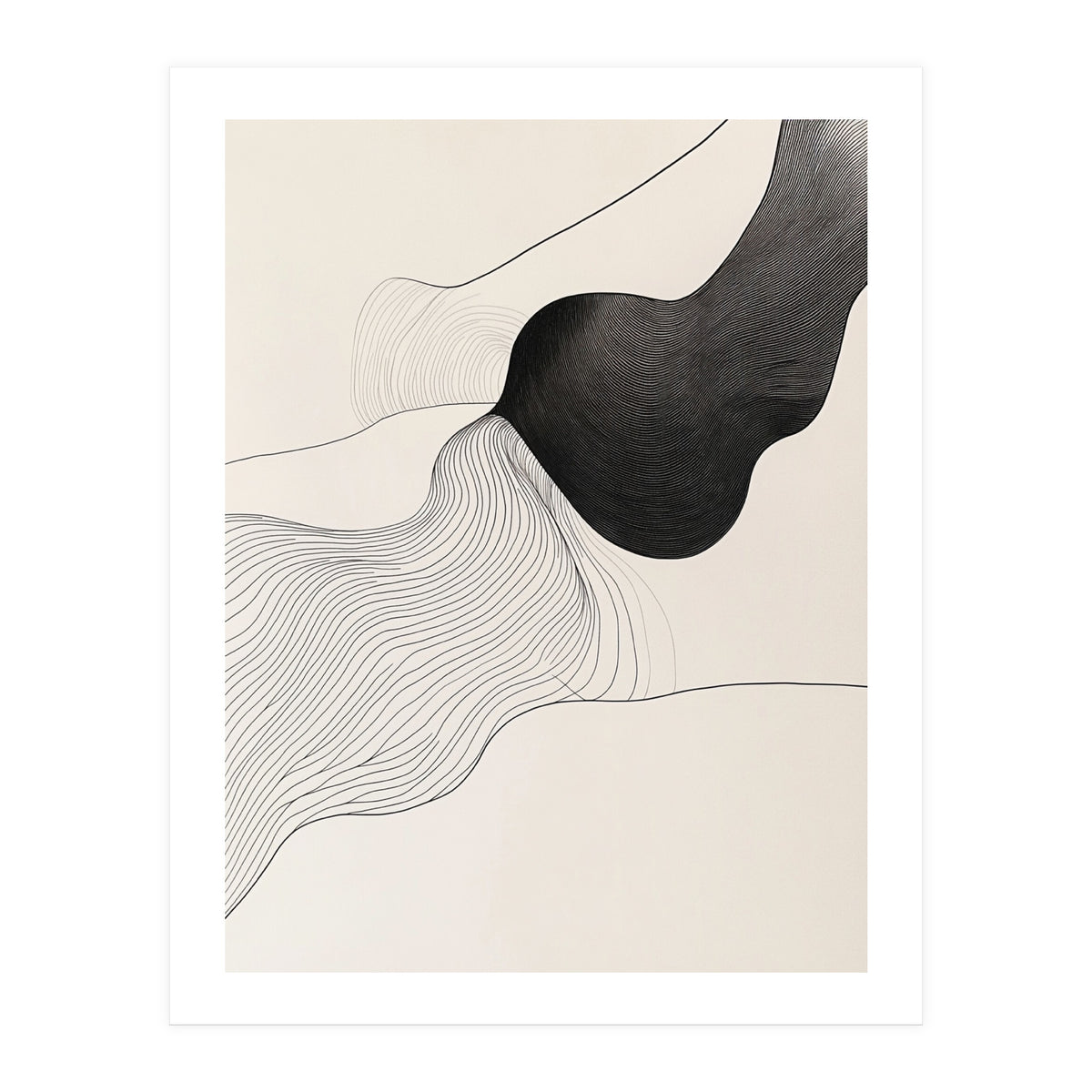 Abstract Black And White Organic Flowing Lines Art (Print Only)