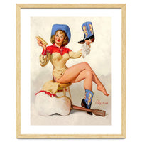 Pinup Sexy Cowgirl Cleaning Her Boots