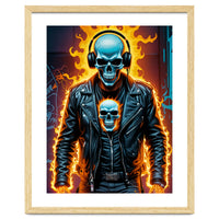 Fiery Skeleton Biker In Headphones