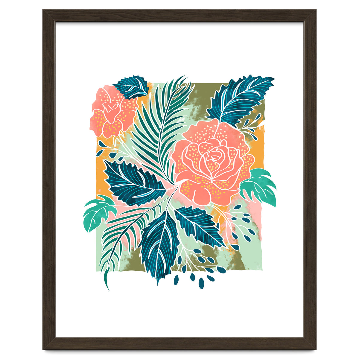 Framed Nature, Botanical Floral Rustic Bohemian, Garden Painting Tropical Illustration