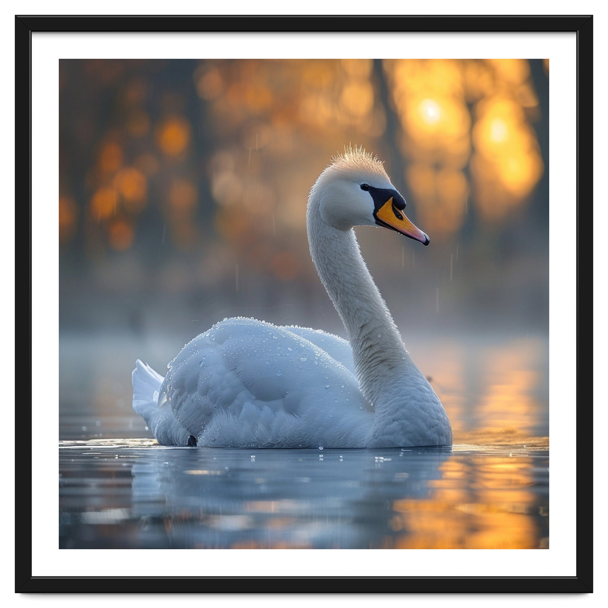 Beautiful Swan Floating On Water At Sunset