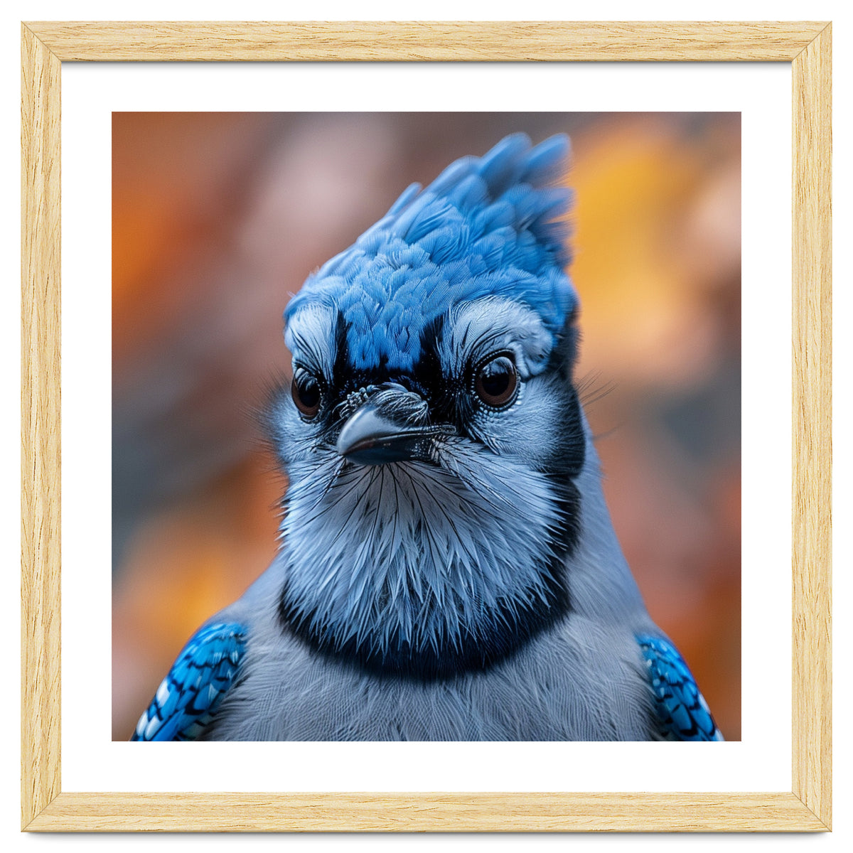 Close Up Blue Jay Bird With Detailed Feathers
