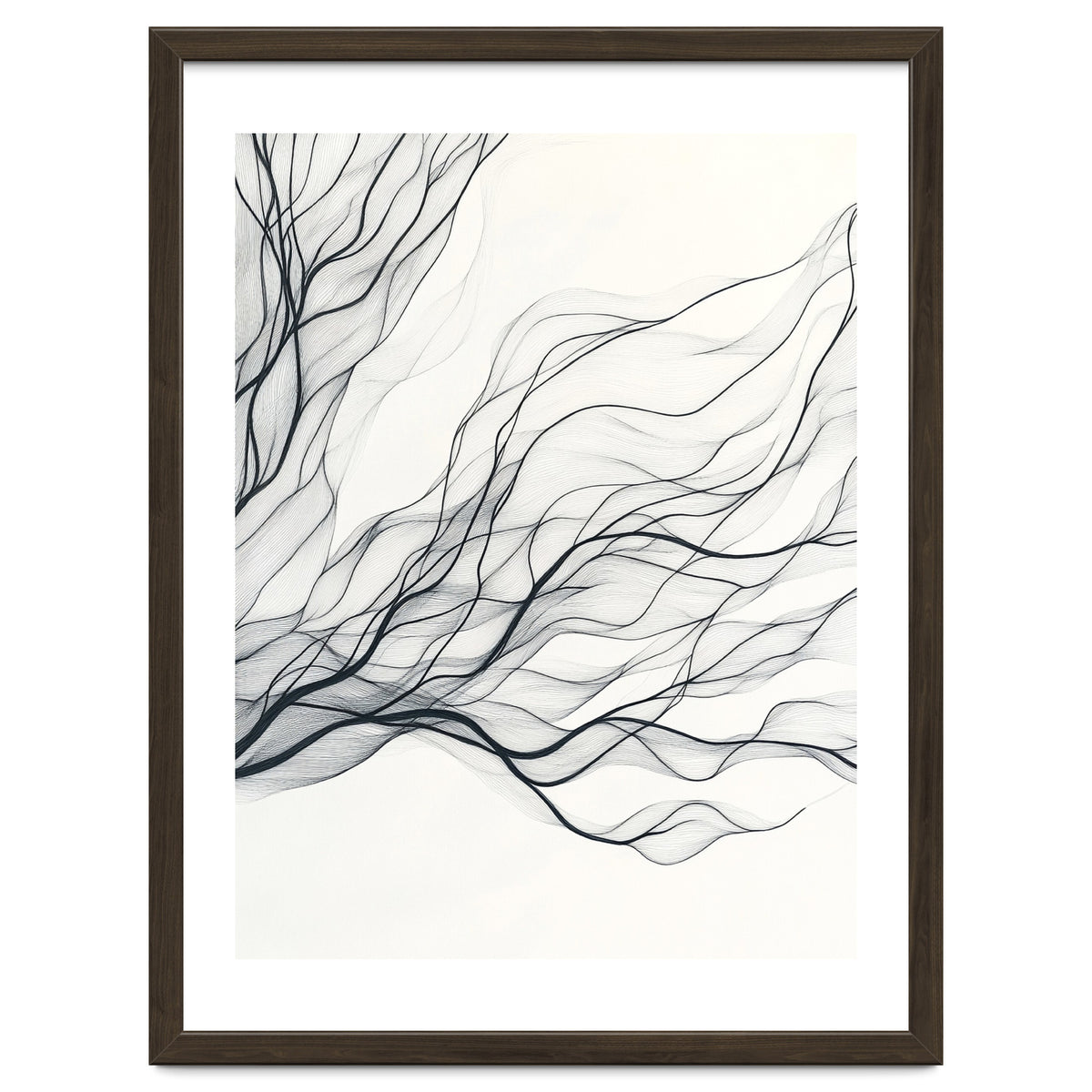 Abstract Black Branching Lines Flowing