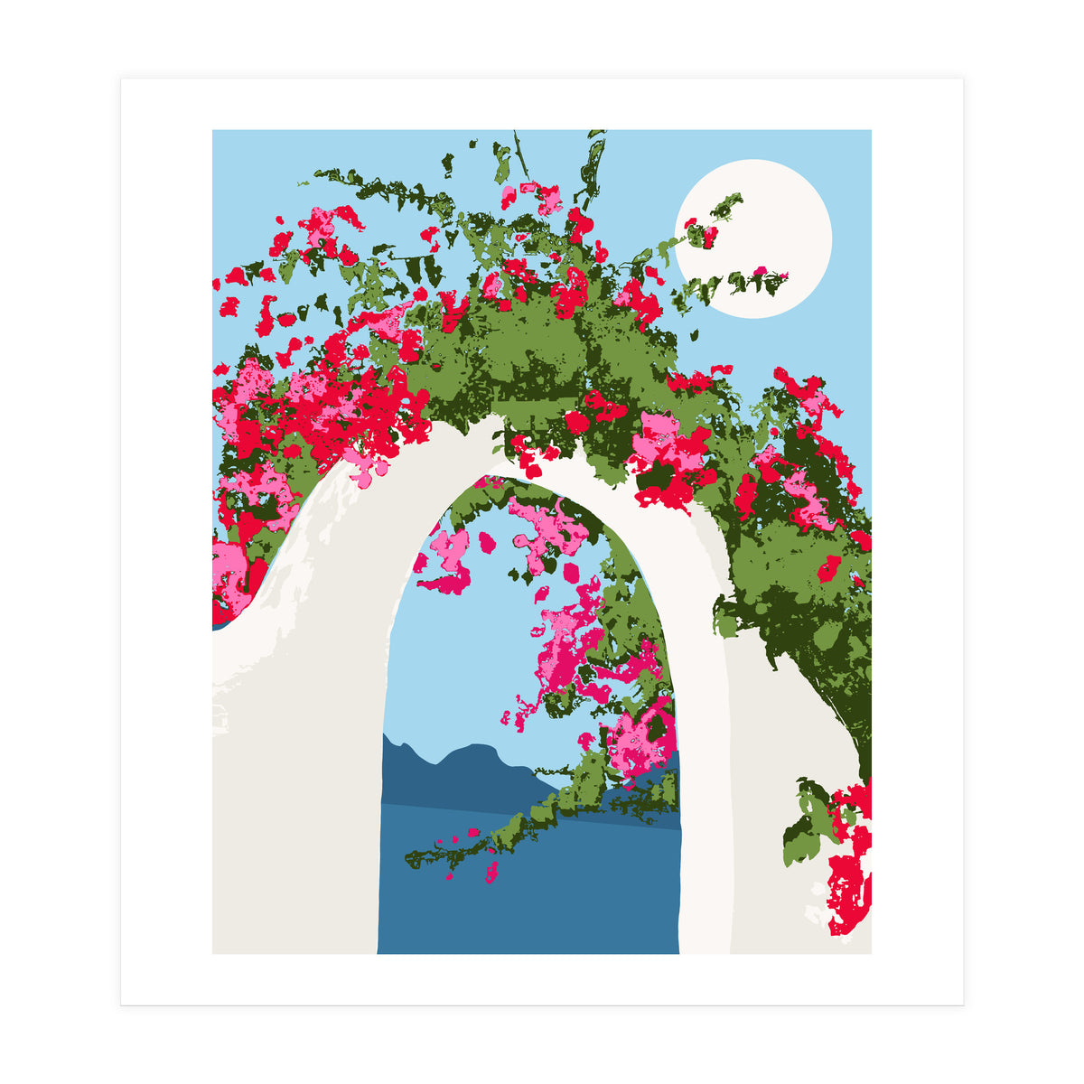 Bougainvillea Arch, Greece Santorini Architecture Travel, Summer Botanical Nature Bohemian, Eclectic Boho (Print Only)