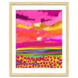 Two Suns, Pink Nature Painting Sky, Maximalist Landscape Pop Of Color Eclectic, Sunrise Sunset Meadow Boho Modern Contemporary thumbnail
