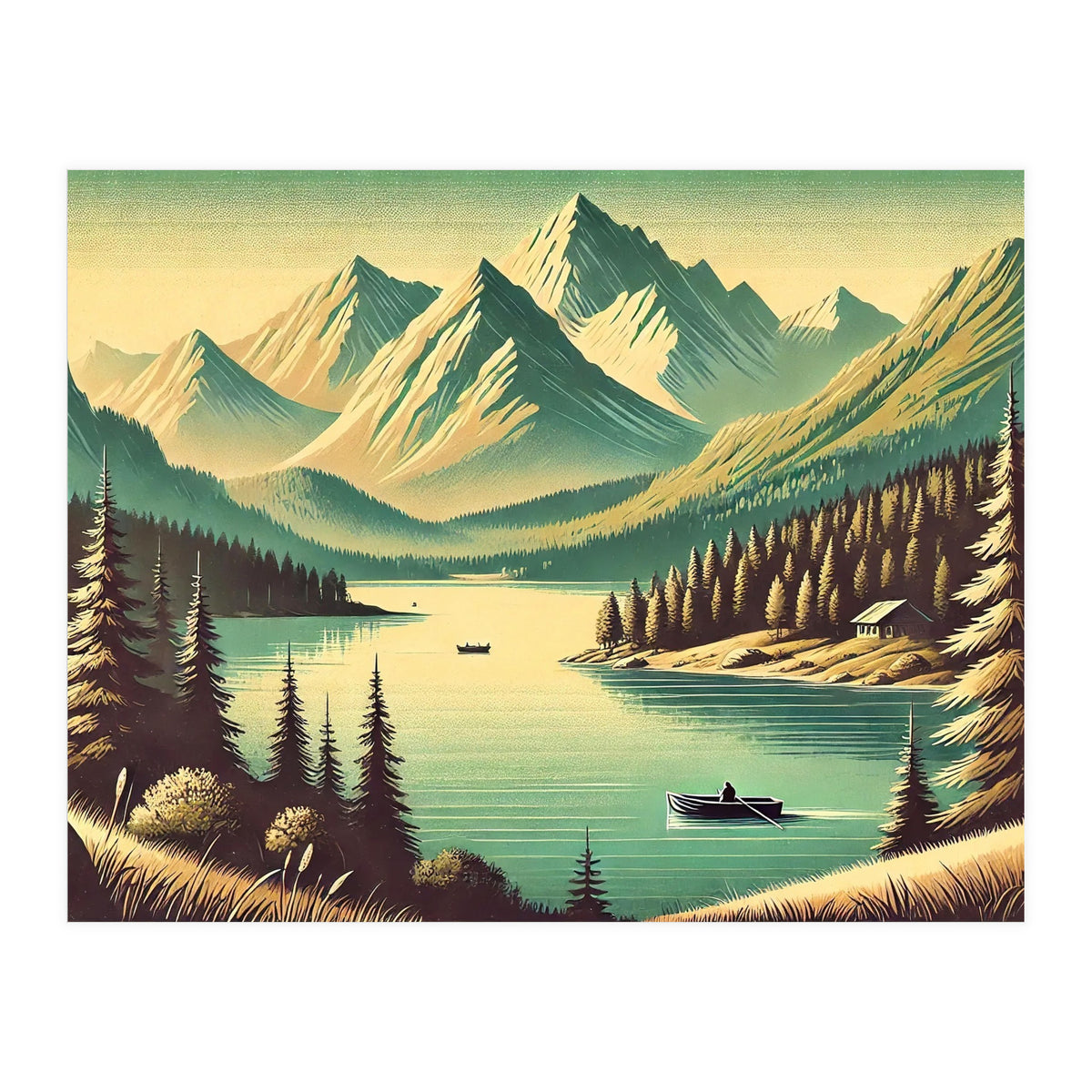Vintage Alpine Lake Poster (Print Only)
