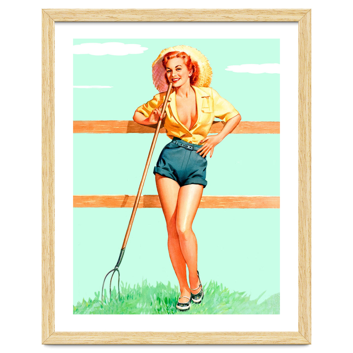 Pinup Country girl Posing With Pitchfork