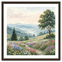 Serene Mountain Meadow Watercolor Landscape