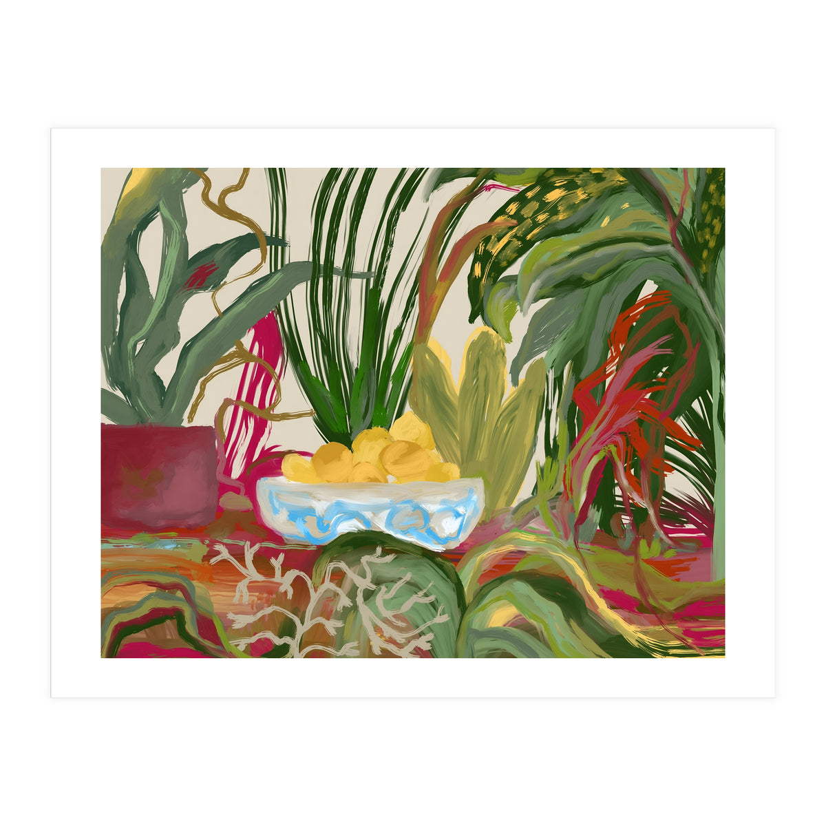 Tropical Table of Lemons still life expressionism oil (Print Only)