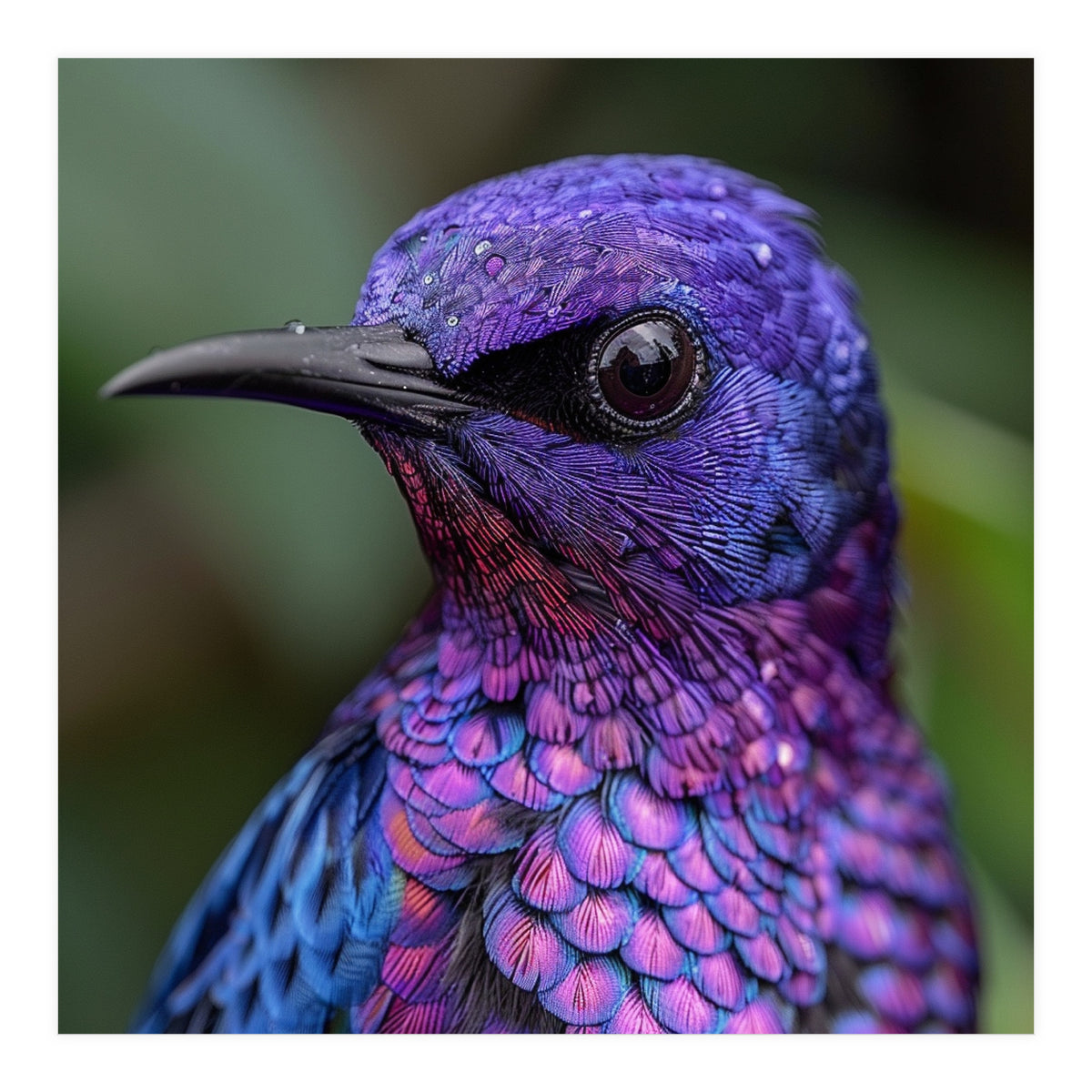 Vibrant Purple Bird With Water Droplets (Print Only)