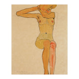 Seated female nude with raised right arm,1910 Gouache,. (Print Only) thumbnail