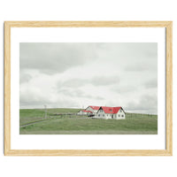 Red roof house on the green hill - Iceland