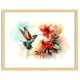 Dance Of Hummingbird And Crimson Flowers thumbnail