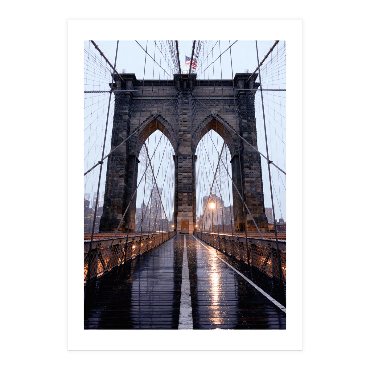Brooklyn Bridge, USA, Moody NYC Architecture, Rainy Urban Photography (Print Only)